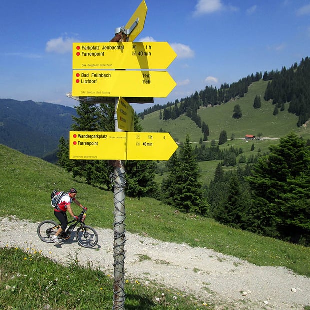 Über Brannenburg vorbei an Schlipfgrubalm und Schuhbräualm hinauf zur Huberalm am Farrenpoint