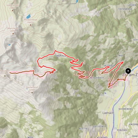 Von Zell am Ziller entlang der Zillertaler Höhenstraße vorbei an der Grünalm zu Hirschbichlalm und Zellberg Stüberl in den Tuxer Alpen