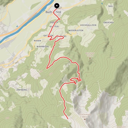 Von Buch in Tirol über Gallzein und Koglmoos zur Proxen Alm unterhalb von Gratzenkopf und Kellerjoch