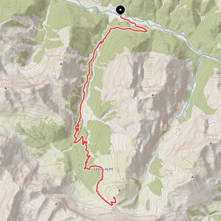 Von der Johannesbrücke nahe Hinterriß durch das gleichnamige Johannestal und über die Ladiz-Alpe zur Falkenhütte unterhalb der Lalidererwände