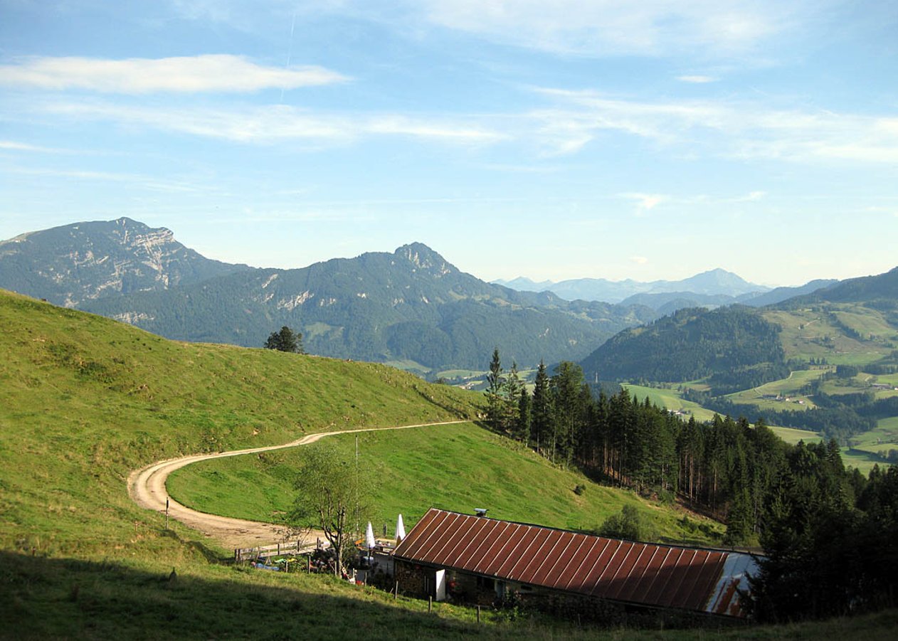 Kurze Feierabend-Tour von Ried bei Kössen hinauf zur Haraualm unterhalb von Harausattel und Harauer Spitze