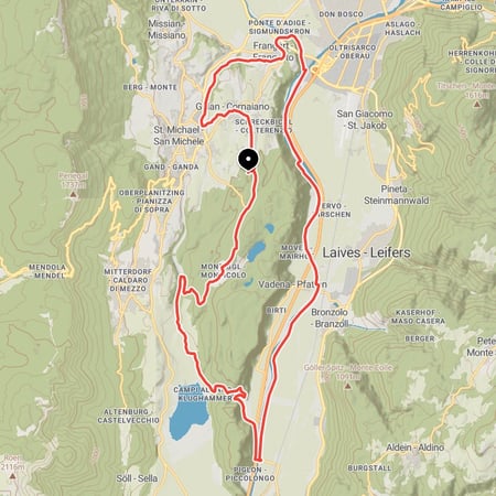 Ausgedehnte Rundtour von Eppan an der Weinstraße über den Kalterer See und den Etschtal-Radweg rund um den Mitterberg im Überetsch nach Bozen und zurück zum Ausgangspunkt