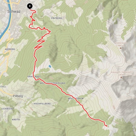Bike-Tour von Schwaz zum Alpengasthof Loas unterhalb des Loassattel zwischen Kuhmesser und Gilfert