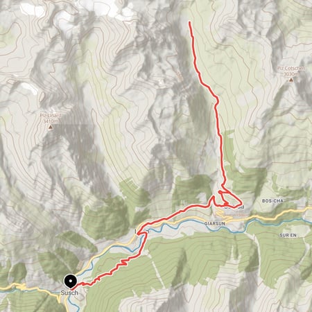 Ausgedehnte Tour im Unterengadin von Susch am Inn über Lavin und Guarda ins Val Tuoi zur bewirteten Chamonna Tuoi direkt unterhalb des Piz Buin