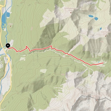 Vom Isarhorn bei Mittenwald durch das Seinsbachtal hinauf zur Vereiner Alm unterhalb der Soiernspitze
