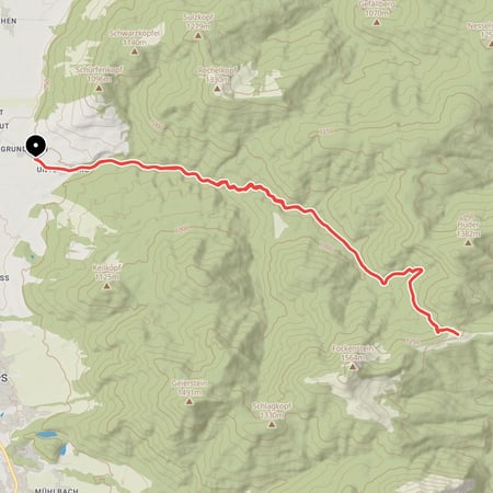 Von Gaißach Grundern über das Steinbachtal hinauf zur Aueralm unterhalb des Fockensteins
