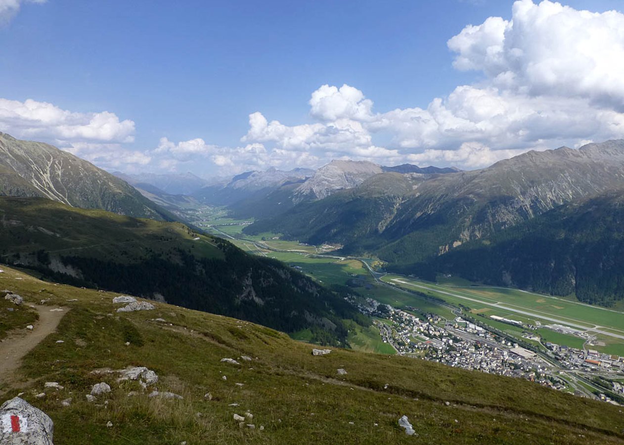 Durch schöne Kiefernwälder zur Alp Muntasch, über einfache Singletrails ins Skigebiet Celerina und über Forststraßen zurück nach Samedan