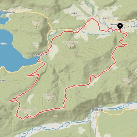 Ausgewogene Mountainbike-Tour von Jachenau Point in Richtung Galgenwurfköpfl und vorbei am Walchensee über Niedernach zurück